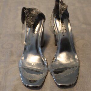 Wild Pair Trixee Silver with Clear Strap Dress Heel Sandal Size 9 Back Zip